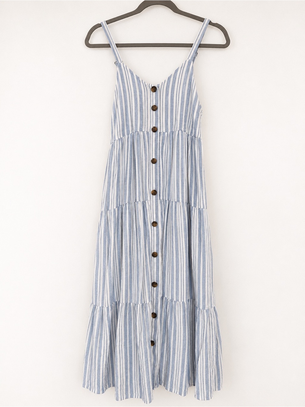 Denver Hayes Blue White Striped Button Front Midi Sundress XS Petite